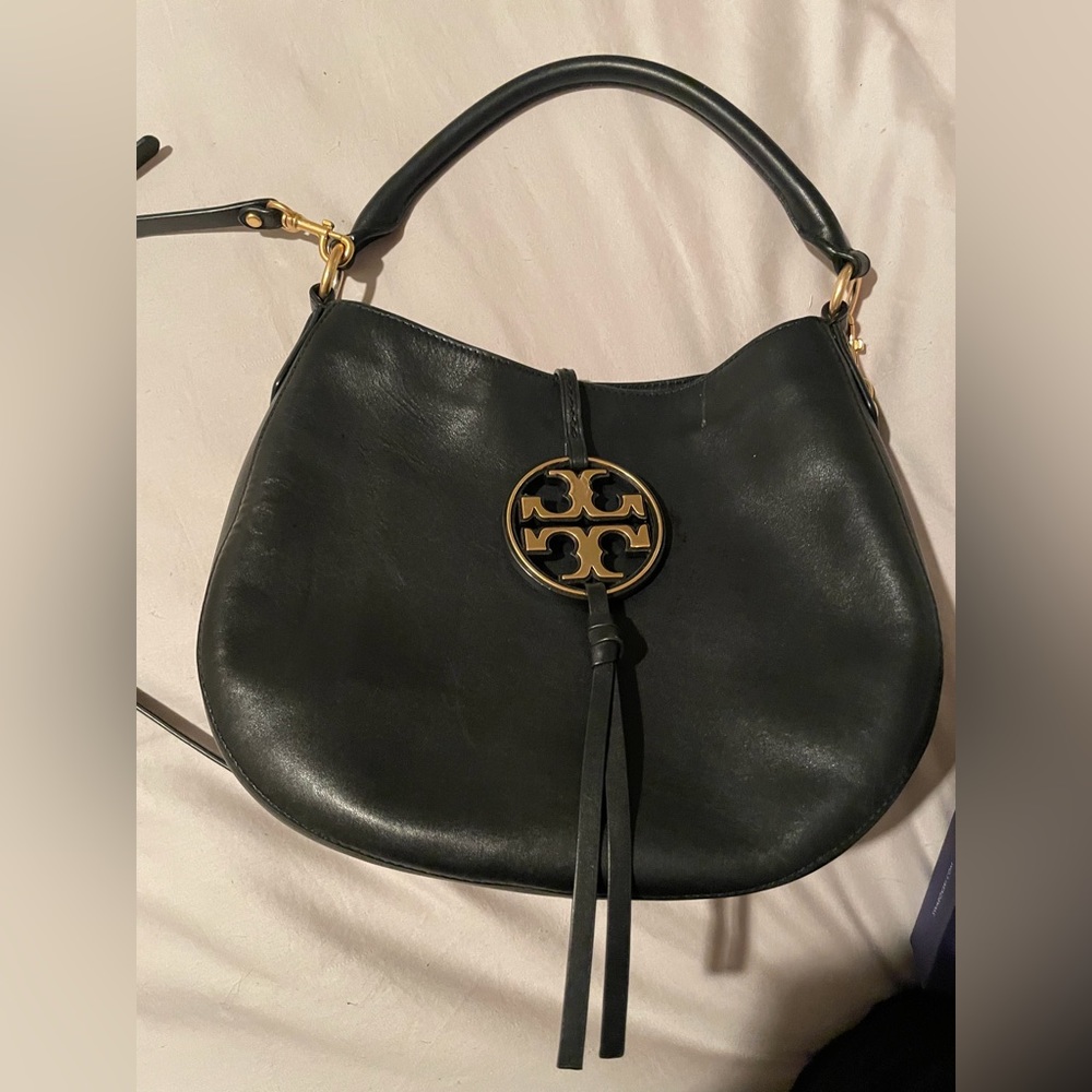 Tory Burch Miller Metal-Logo Mini Hobo in Black
